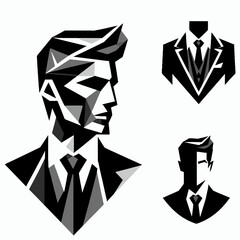 Wall Mural - Abstract geometric portrait of man in suit, logos, vectors	