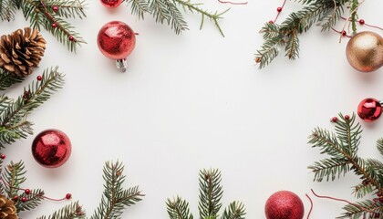 Fototapete - Festive Fir Needle Frame: Christmas and New Year Holiday Mockup