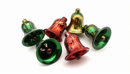 Fototapete - Cheerful Christmas Bells Toy Standing Out on White Background