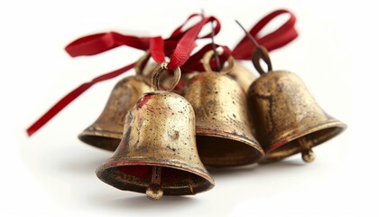 Fototapete - Jingling All the Way: Festive Christmas Bells Toy on White Background