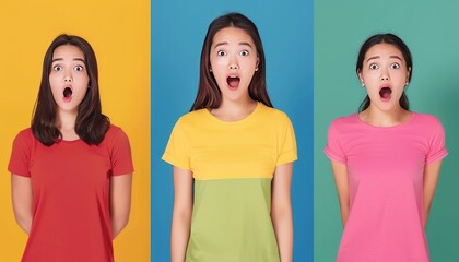 Fototapete - Emotions Unleashed: A Vibrant Collage of an Asian Woman's Expressions