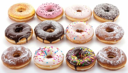 Fototapete - Delicious Donut Delights: A Tasty Collage on a White Canvas