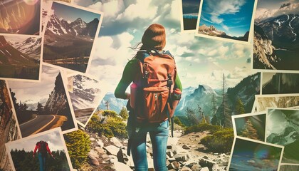 Fototapete - Journey Through Adventure: A Collage of Travel and Hiking Memories