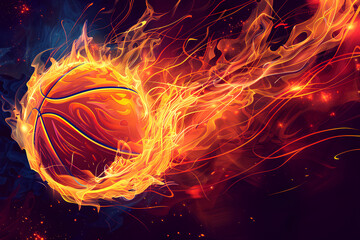 Sticker - Fiery basketball, black background