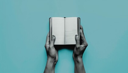 Fototapete - Monochromatic Moments: Reading Online on a Cellphone in a Blue World
