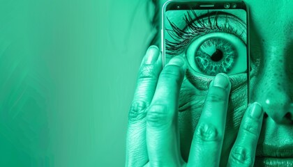 Fototapete - High-Tech Security: Robbery Eye Attempting to Bypass New Smartphone Antivirus with Visual Effects on