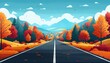 © ngstock - Create a flat design of an autumn road trip with colorful trees along the highway