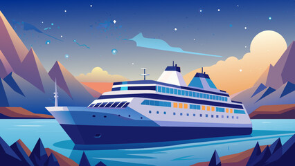 Poster - Serene Cruise Journey Amidst Majestic Mountains at Dusk