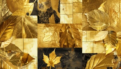 Wall Mural - Gilded Harmony: A Collage with Gold Leaf and Potal Background