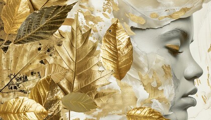 Fototapete - Golden Dreamscape: A Collage with Gold Leaf and Portal Background