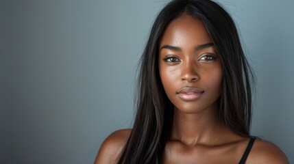 stunning African American woman with long straight hair