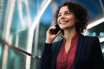 Wall Mural - portrait of smiling businesswoman on the phone