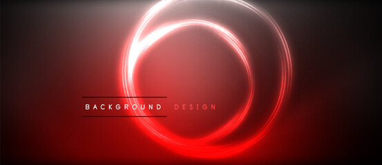 Poster - Neon glowing circle rays, light round lines in the dark, planet style neon wave lines. Energetic electric concept design for wallpaper, banner, background