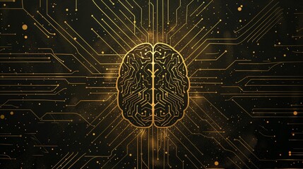Poster - Digital brain made of circuit board, vector logo of human brain made from circuit board and brain vibrant line, graphic design