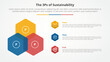 © fatmawati - 3P or 3Ps sustainability framework infographic concept for slide presentation with hexagon create triangle shape on left column with 3 point list with flat style
