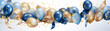 © Chaudary - Holiday celebration background with golden silver and blue balloons Banner. Banner with Golden, Silver, and Blue Balloons: Holiday Celebration