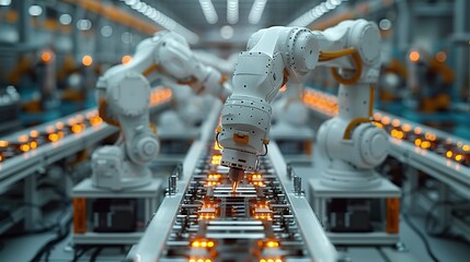 Poster - automation robot arms machine on modern virtual interface data real time in intelligent factory manufacturing of industrial digita