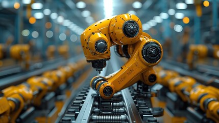 Poster - automation robot arms machine on modern virtual interface data real time in intelligent factory manufacturing of industrial digita