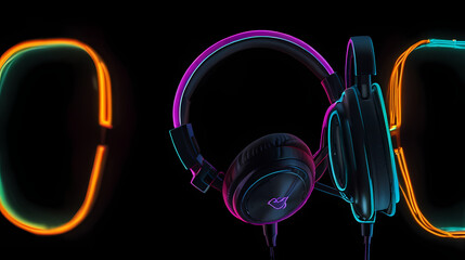 Neon lighting background with Headphone shapes