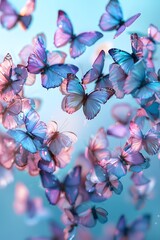 Canvas Print - Ethereal Butterfly Swarm Forming a Captivating Heart Silhouette Against a Soft,Blurred Romantic Backdrop