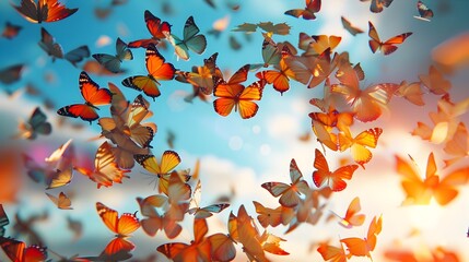 Canvas Print - Graceful Butterfly Convergence Forming a Dreamy Heart-Shaped Silhouette in the Pastel Sky