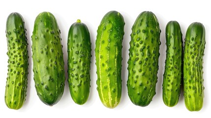 Wall Mural - Fresh green cucumbers isolated on a white background a collection of organic juicy vegetables