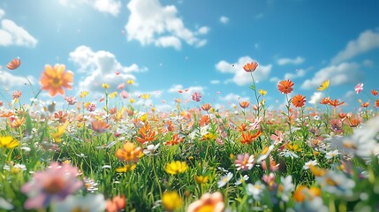 Wall Mural - A field of wildflowers under a bright blue sky