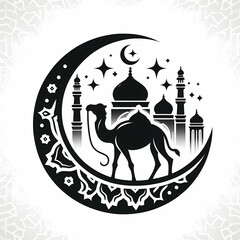 Islamic mosque illustration black silhouette line art icon flat vector art