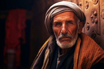 portrait of an old arab man living in a kasbah in morocco