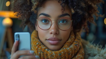 Poster - woman texting on mobile phone at office