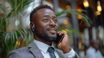 Poster - businessman talking on phone in office