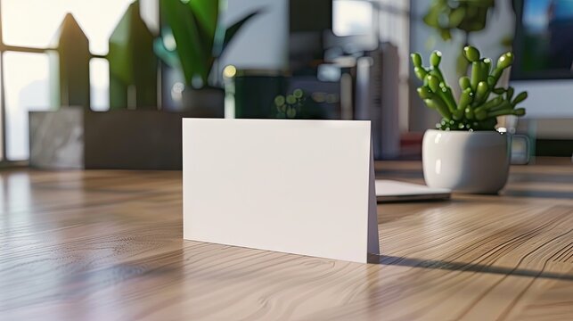 a mockup of a blank white business card on a desk