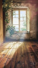 Wall Mural - Rustic Room with Sunlit Open Window