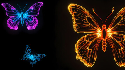 Wall Mural - Neon lighting background with Butterfly shape