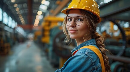 Poster - two industry engineers in hard hats standing at steel metal manufacturing factory checking production process on tablet talking and discuss for work