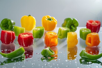 Wall Mural - A variety of colorful peppers arranged on a table for cooking