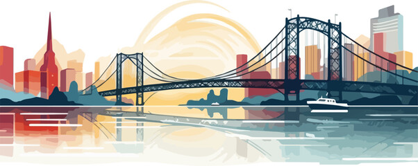 San Francisco city skyline panorama with rainbow bridge. Vector illustration.