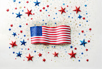 Wall Mural - american flag and stars on white background