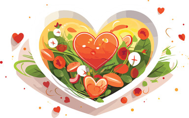 Wall Mural - Illustration of a Heart Shaped Card with Vegetables and Fruits