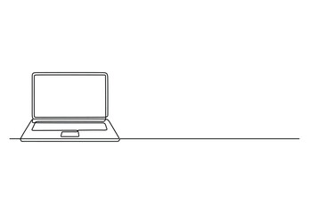 Wall Mural - Open laptop continuous one line drawing vector illustration