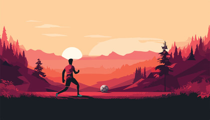 Wall Mural - Soccer player kicks the ball on the field. Vector illustration.