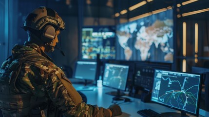 The soldier using computer systems