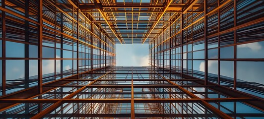 Wall Mural - 8. Capture the beauty in the symmetry of scaffolding, a delicate lattice of steel and wood that supports the dreams of architects and engineers.