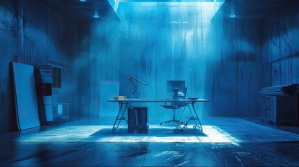 Poster - concept architect and desk of architectural project in construction site or office building with mining light
