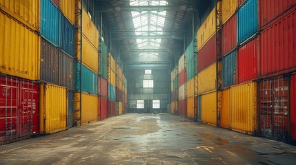 Poster - container box in shipping port warehouse