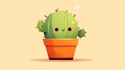 Poster - A quirky houseplant icon featuring a cartoonish green cactus in a pot stands out against a transparent background