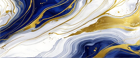 Canvas Print - Abstract Marble Wave Acrylic Background. white and blue Marble Texture with golden Ripple Pattern.