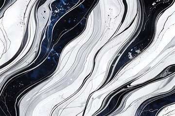 Canvas Print - Abstract Marble Wave Acrylic Background. White and dark blue Marble Texture with golden Ripple Pattern.