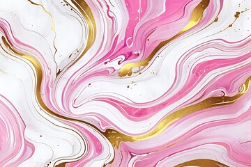 Wall Mural - Abstract Marble Wave Acrylic Background. Pink white Marble Texture with golden Ripple Pattern.