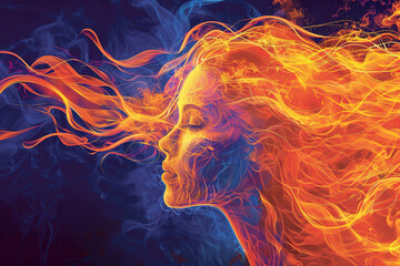 Wall Mural - Fire demon. Girl in the flames